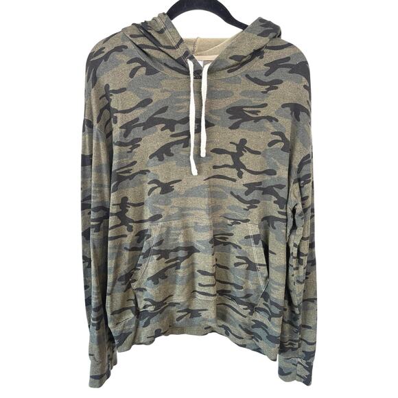 Sundry Camo Green Relaxed Comfort Pullover Hoodie Sweatshirt Lounge Size Large - Picture 1 of 6